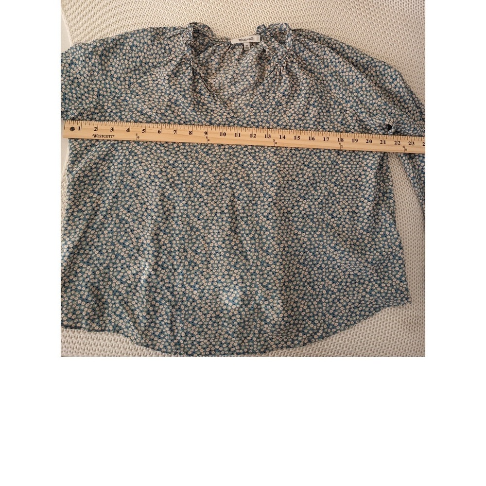 Madewell 100% Silk Ruffle Sleeve Blouse NWOT Fits S/M Blue Beige‎ Ditsy Floral - Picture 9 of 12